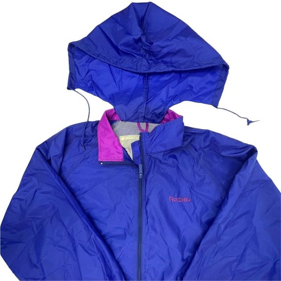 Vintage Reebok Full Zip Retro Track Jacket Adult XL Purple Blue Hooded Nylon - Picture 2 of 7